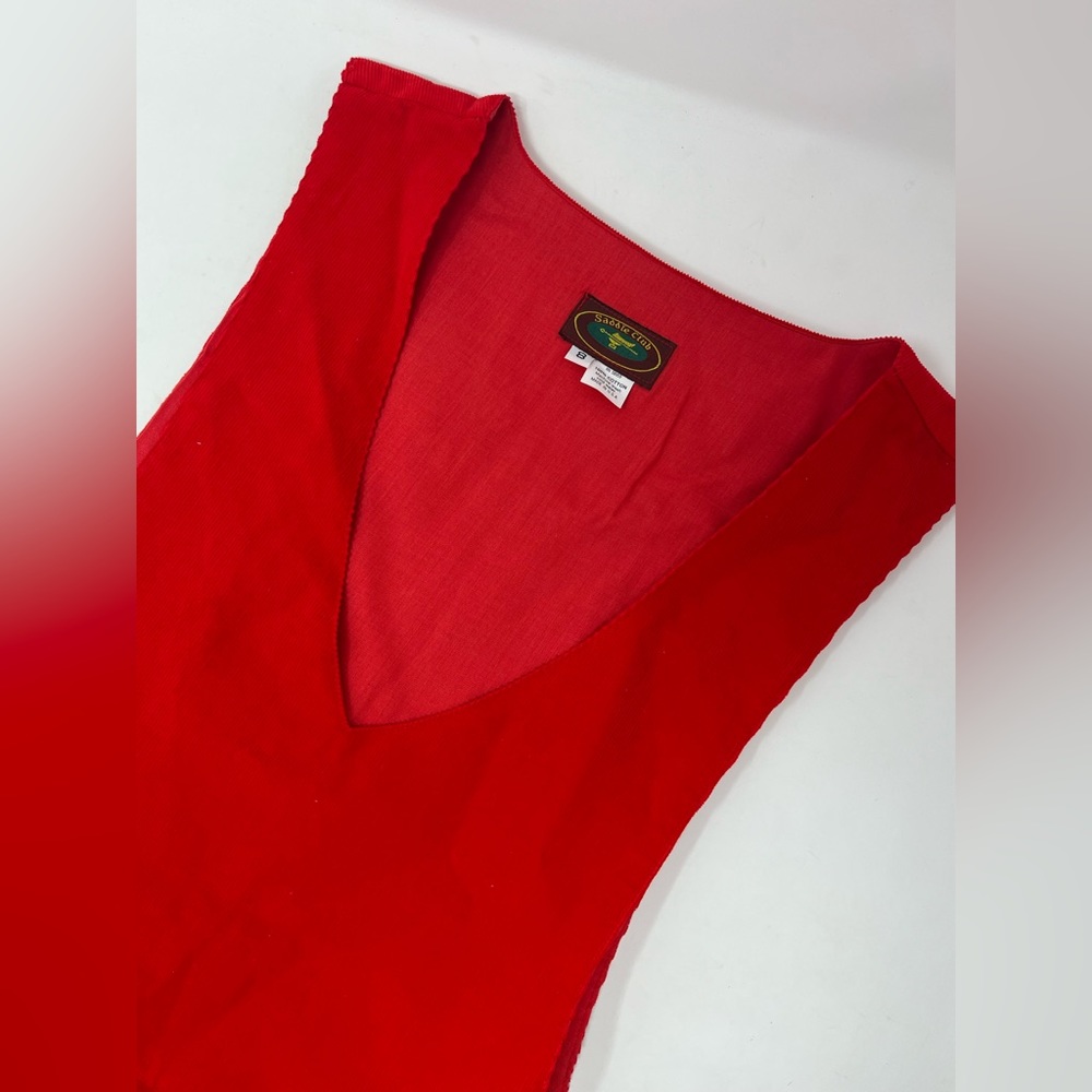 Vintage Women Saddle Club Solid Red 100% Cotton Sleeveless Jumper Dress Sz8 GHM7